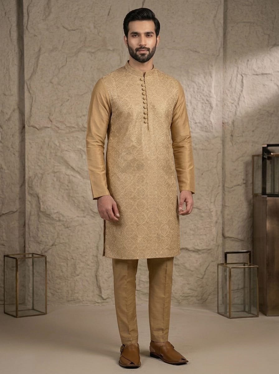 Skin Embroidered Kurta Trouser